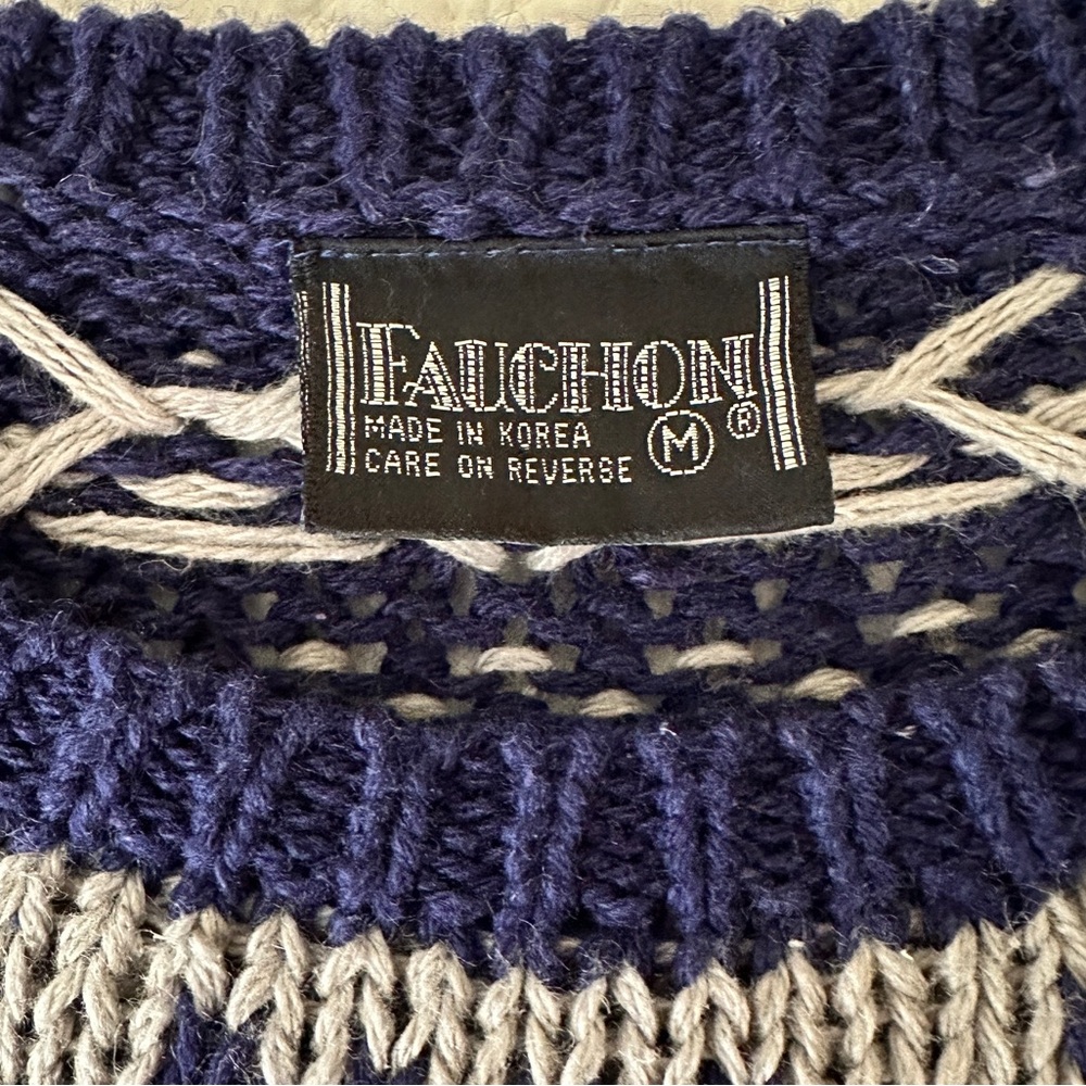 Vintage Fauchon Fair Isle Snowflake Sweater Ski Navy Gray Medium - Picture 3 of 9